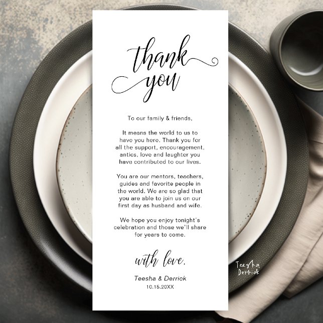 Elegant Wedding Place Setting Thank You Card (Elegant Wedding Place Setting Thank You Card in black and White)