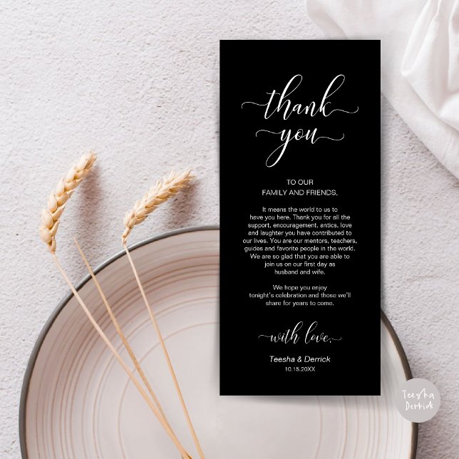 Elegant Wedding Place Setting Thank You Card (Wedding Dinner Place Setting Thank You Card, in Modern Classy, timeless classy black)
