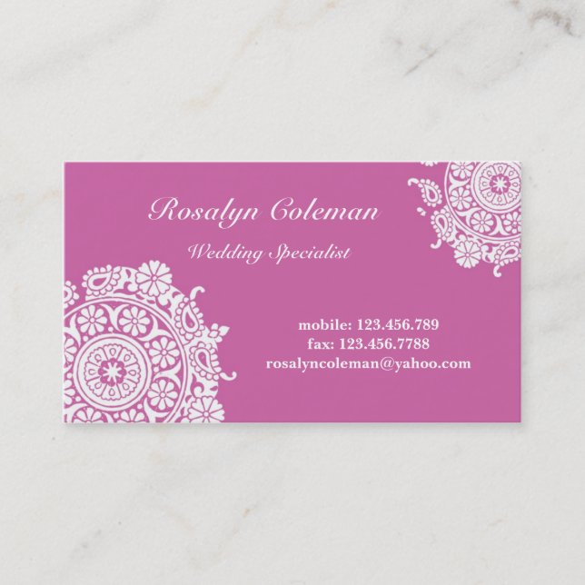 Elegant Wedding Planner Business Card in Pink (Front)