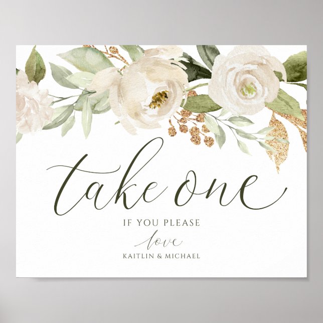 Elegant Wedding Please Take One Sign Foliage White (Front)