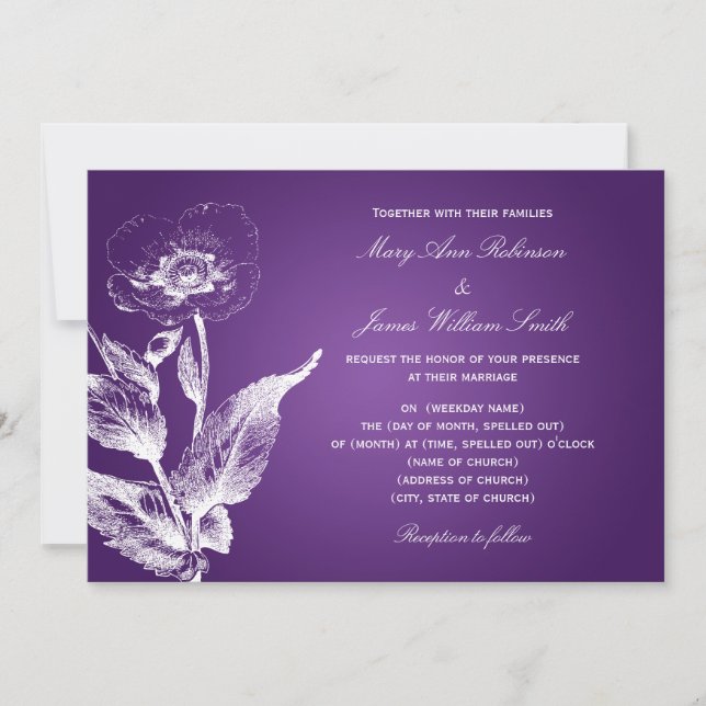 Elegant Wedding Poppy Purple Invitation (Front)