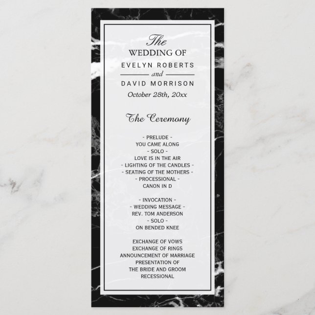 Elegant Wedding Program | Black White Marble Programme (Front)