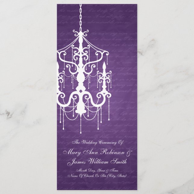 Elegant Wedding Program Chandelier Purple Programme (Front)