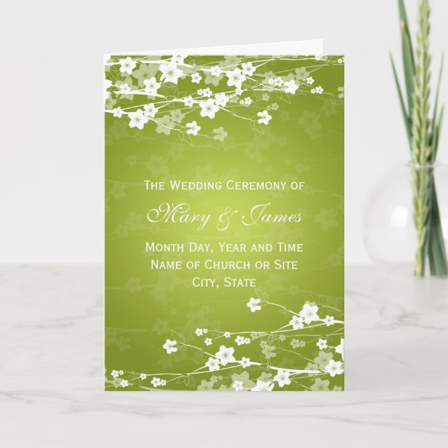 Elegant Wedding Program Cherry Blossom Lime Green Programme (Front)