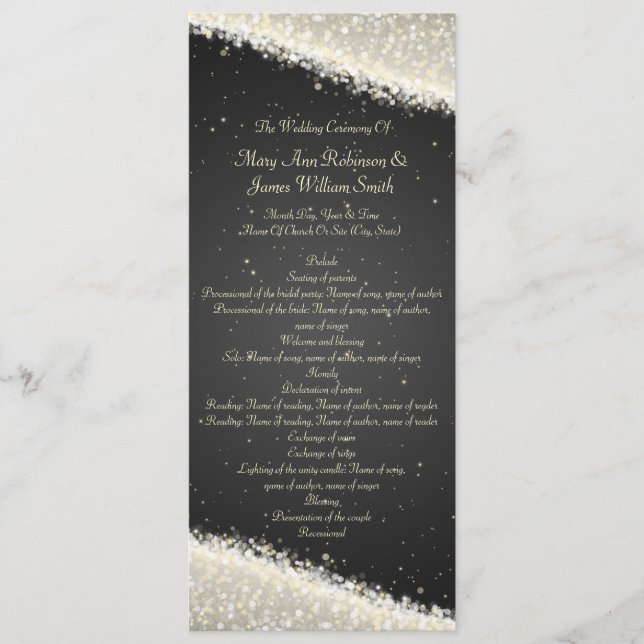 Elegant Wedding Program Dazzling Sparkles Black Programme (Front)