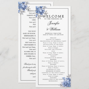 Elegant Wedding Program Dusty Blue Rustic Floral Invitation