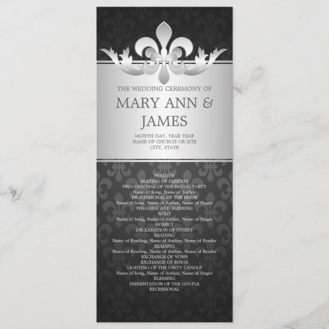 Elegant Wedding Program Fleur De Lis Black Programme (Front)