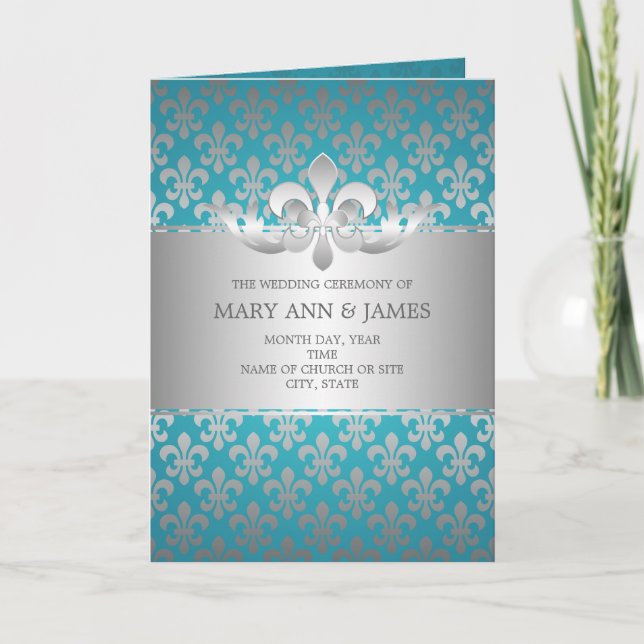 Elegant Wedding Program Fleur De Lis Blue Programme (Front)