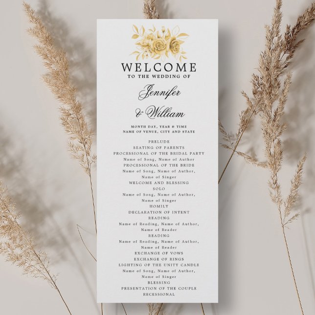 Elegant Wedding Program Gold Floral Script  Invitation (Elegant Wedding Program Gold Floral Script )