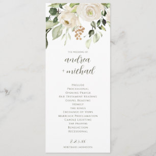 Elegant Wedding Program Greenery White Floral Programme