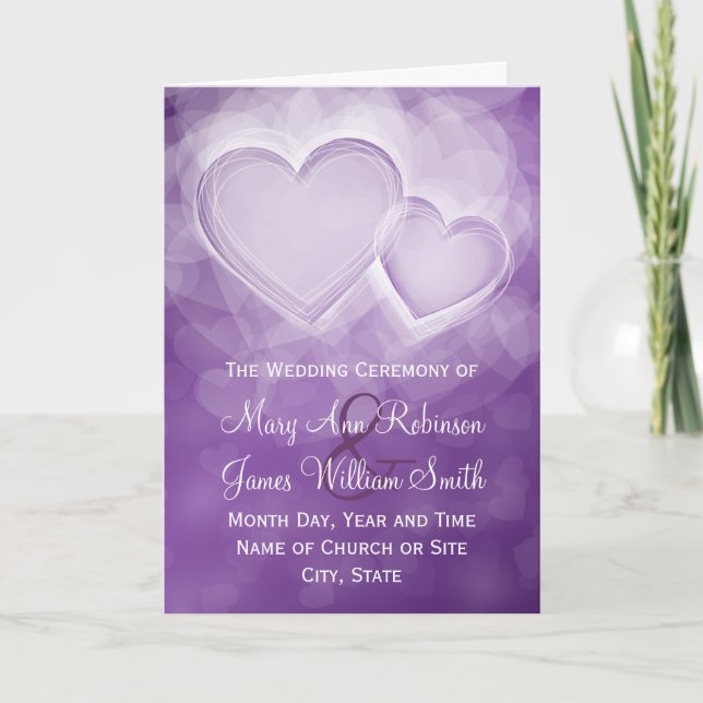 Elegant Wedding Program Modern Hearts Purple Programme (Front)