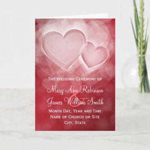 Elegant Wedding Program Modern Hearts Red Programme