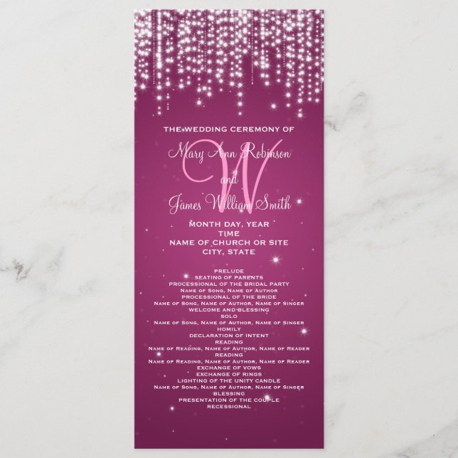 Elegant Wedding Program Night Dazzle Berry Pink Programme (Front)