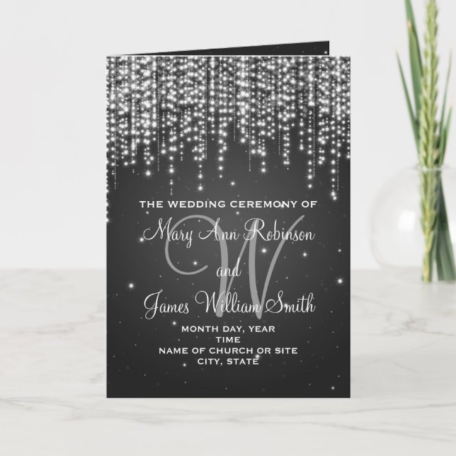 Elegant Wedding Program Night Dazzle Black Programme (Front)