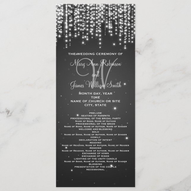Elegant Wedding Program Night Dazzle Black Programme (Front)