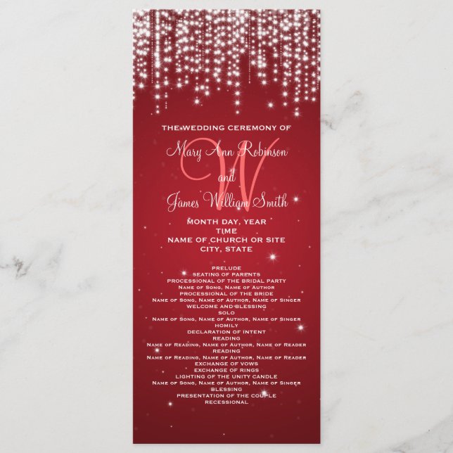 Elegant Wedding Program Night Dazzle Red Programme (Front)