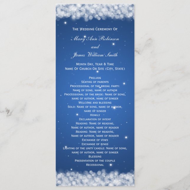 Elegant Wedding Program Party Sparkle Blue Programme (Front)