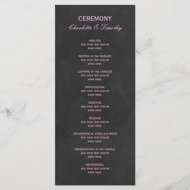 Elegant Wedding Program Pink Black Programme (Front)