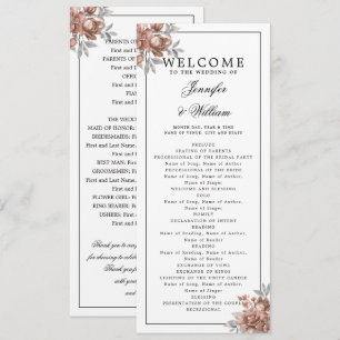 Elegant Wedding Program Rose Gold Rustic Floral Invitation