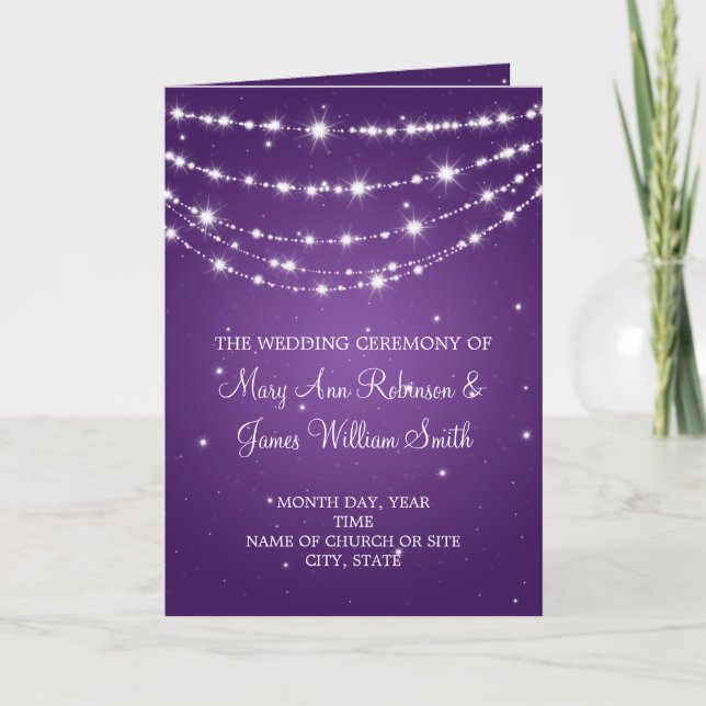 Elegant Wedding Program Sparkling Chain Purple Programme (Front)