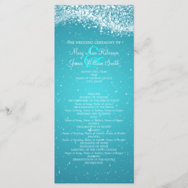Elegant Wedding Program Sparkling Wave Blue Programme (Front)