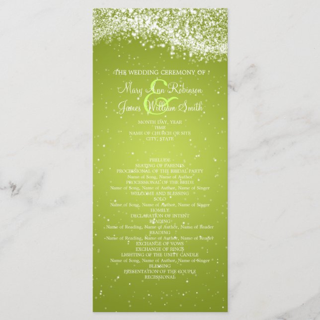 Elegant Wedding Program Sparkling Wave Lime Programme (Front)