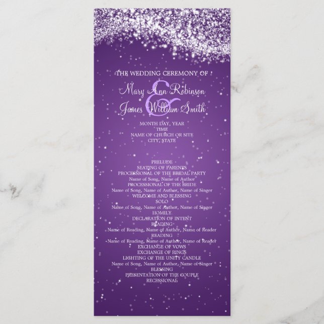 Elegant Wedding Program Sparkling Wave Purple Programme (Front)