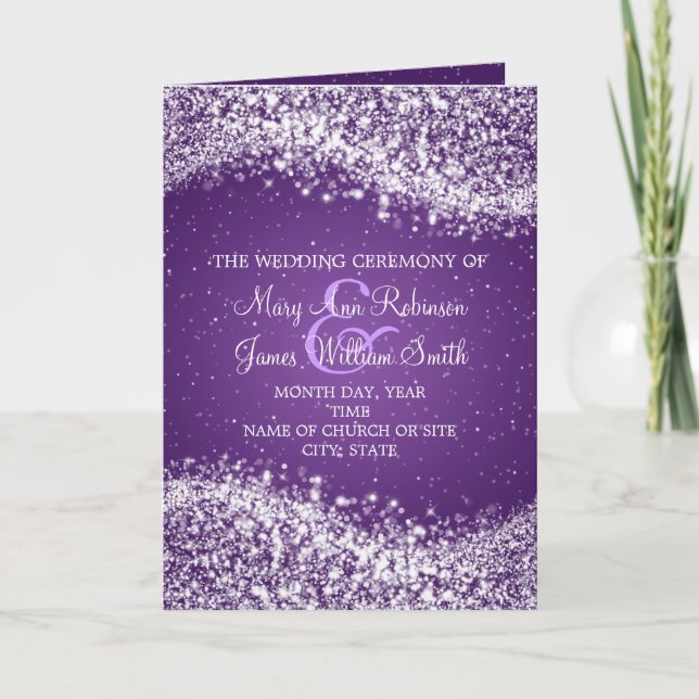 Elegant Wedding Program Sparkling Wave Purple Programme (Front)