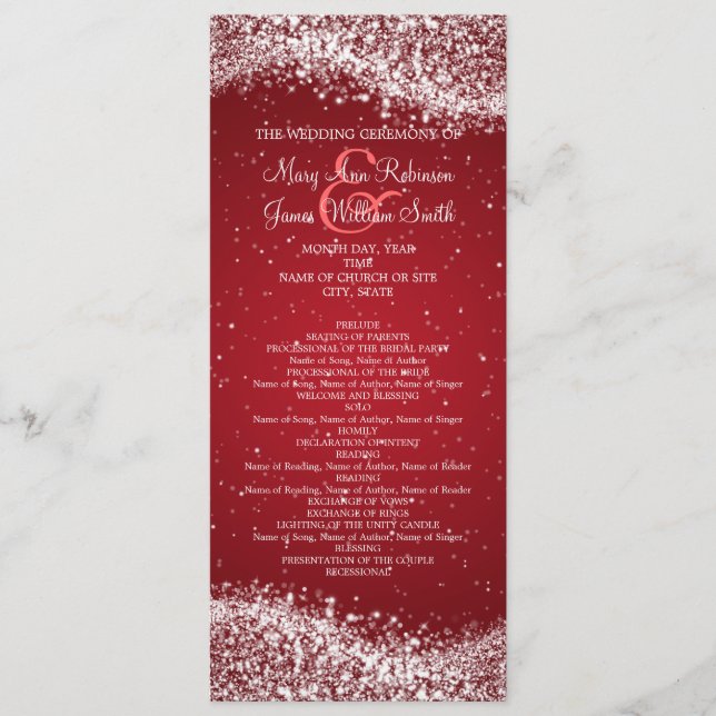 Elegant Wedding Program Sparkling Wave Red Programme (Front)