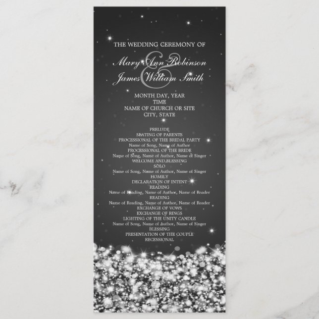 Elegant Wedding Program Star Sparkle Black Programme (Front)