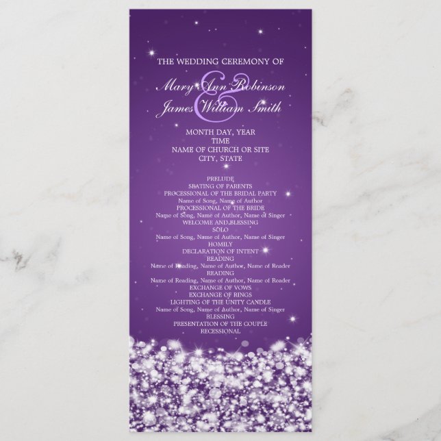 Elegant Wedding Program Star Sparkle Purple Programme (Front)