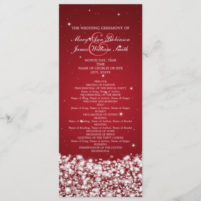 Elegant Wedding Program Star Sparkle Red Programme (Front)