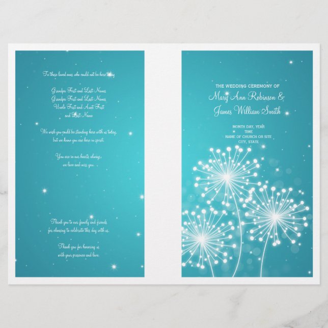 Elegant Wedding Program Summer Sparkle Turquoise (Front)