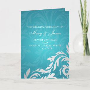 Elegant Wedding Program Swirly Flourish Aqua Blue Programme