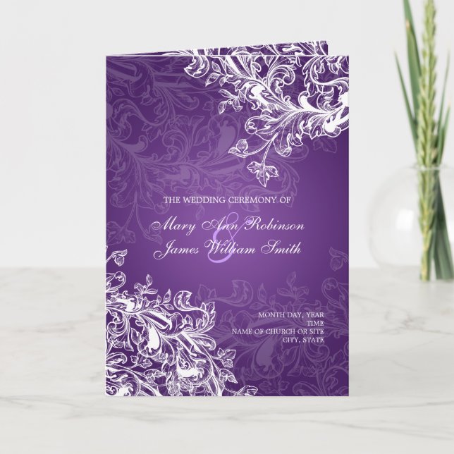 Elegant Wedding Program Vintage Swirls Purple Programme (Front)