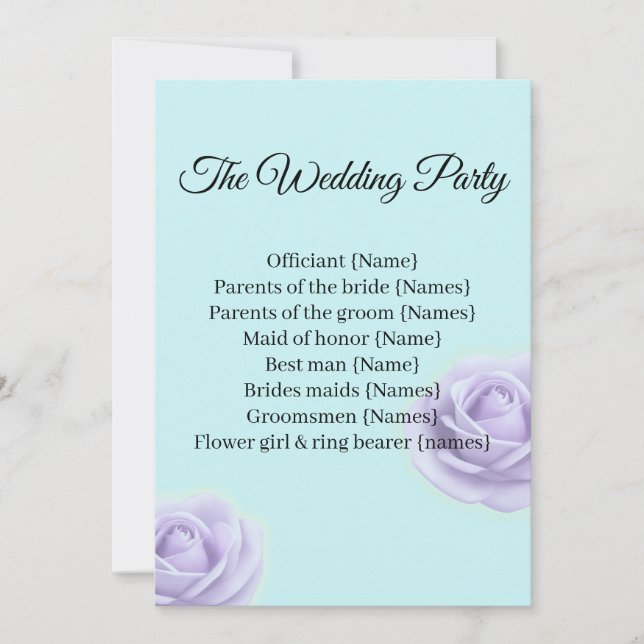 Elegant Wedding Program & Wedding Party Guide Invitation (Front)