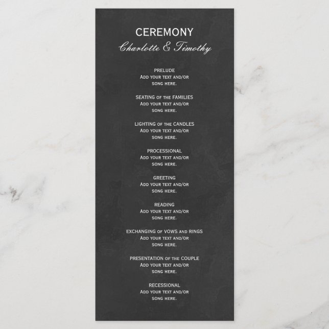 Elegant Wedding Program White Black Programme (Front)