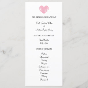 Elegant wedding program with rustic pink heart programme