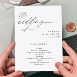 Elegant Wedding Programs 5x7 Romantic Calligraphy Programme<br><div class="desc">These elegant,  modern script minimalist design wedding programs feature flowing simple and elegant calligraphy paired with a simple serif font. These 5x7 wedding programs are flat with a front and back. Your wedding party and thank you message is on the back side. View matching pieces in this wedding collection.</div>