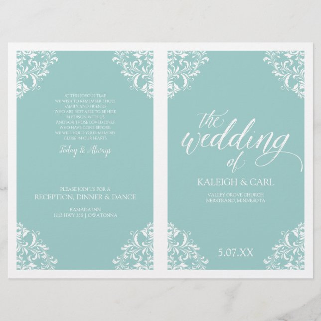 Elegant Wedding Programs -Nadine (Light Turquoise) (Front)