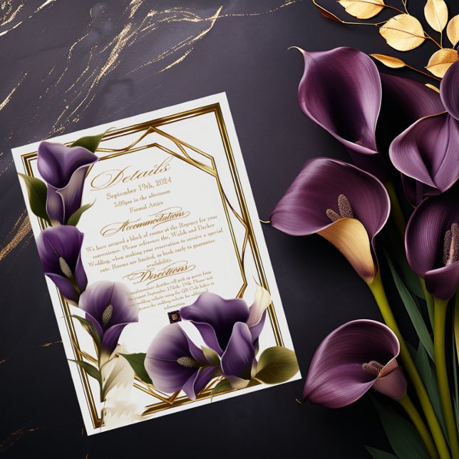 Elegant Wedding Purple Lilies Script Details  RSVP Card (Creator Uploaded)