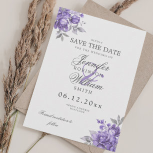 Elegant Wedding Purple Rustic Floral Save Date Save The Date