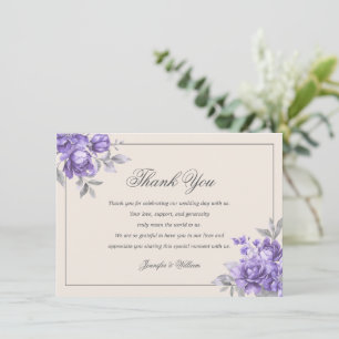 Elegant Wedding Purple Rustic Floral Thank You Card