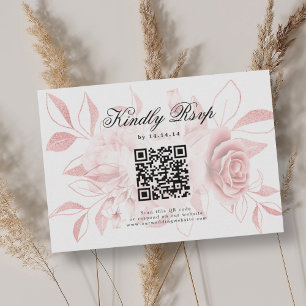 Elegant Wedding QR Code RSVP Blush Pink Floral Card