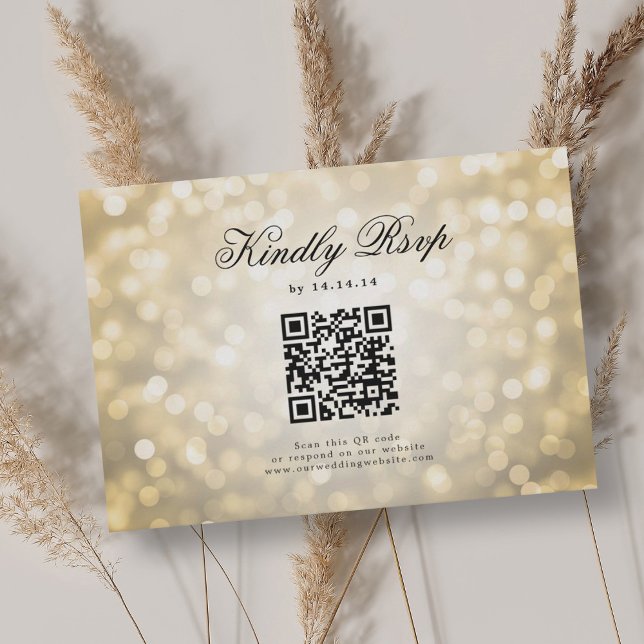 Elegant Wedding QR RSVP Bokeh Lights Gold  Card (Elegant Wedding QR RSVP Bokeh Lights Gold )