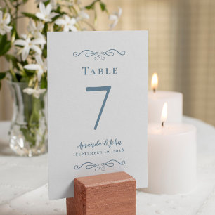 Elegant Wedding Reception Calligraphy Dusty Blue Table Number