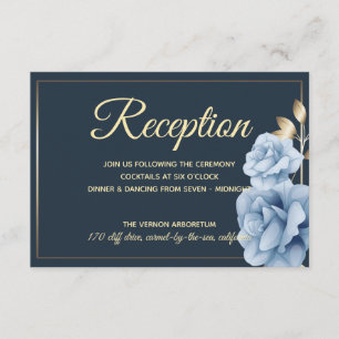 Elegant Wedding Reception Midnight blue floral Enclosure Card