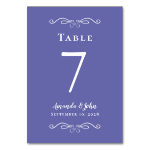 Elegant Wedding Reception Periwinkle Blue White Table Number
