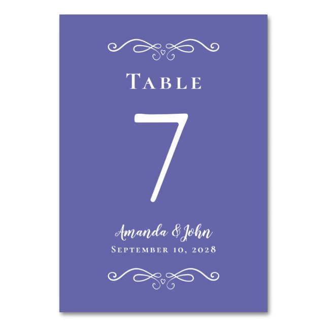 Elegant Wedding Reception Periwinkle Blue White Table Number (Front)