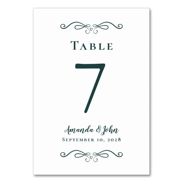 Elegant Wedding Reception Romantic Emerald Green Table Number (Front)